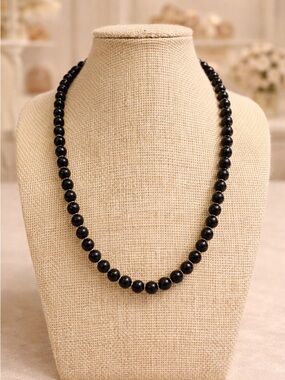 Vintage NAPIER Black Glass Bead Necklace 22 Inch Cocktail Fashion Statement